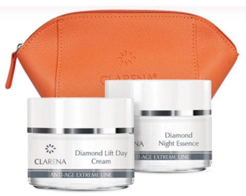 CLARENA - Zestaw kremów na dzień i na noc Diamond Lift Day Cream 50 ml + Diamond Night Essence 50 ml + kosmetyczka